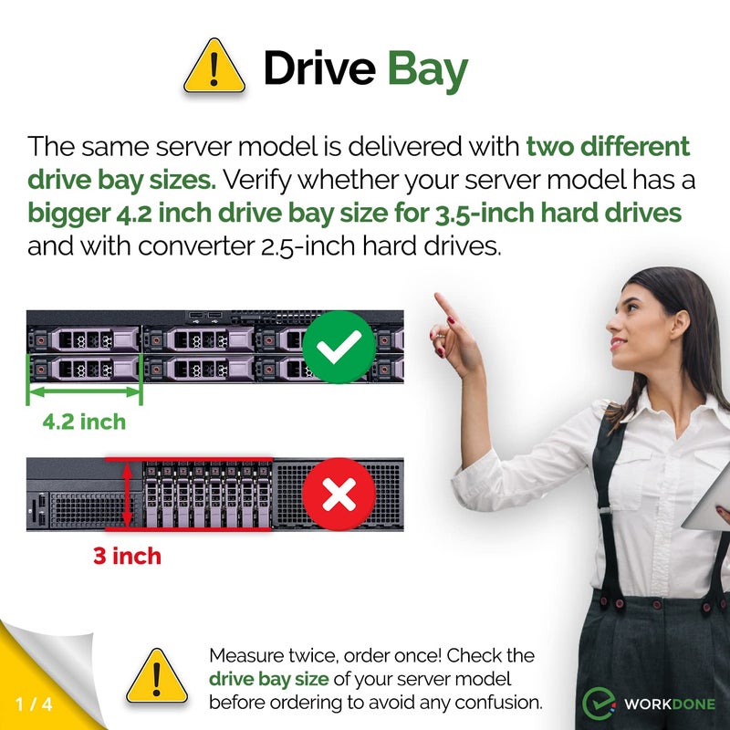 WORKDONE 3-Pack - 3.5 inch Hard Drive Caddy with 2.5 inch HDD Adapter - Compatible for Dell PowerEdge Selected 13th-11th Gen. Servers - Setup Manual - Sled Front Sticker Labels - Screwdriver - Image 2